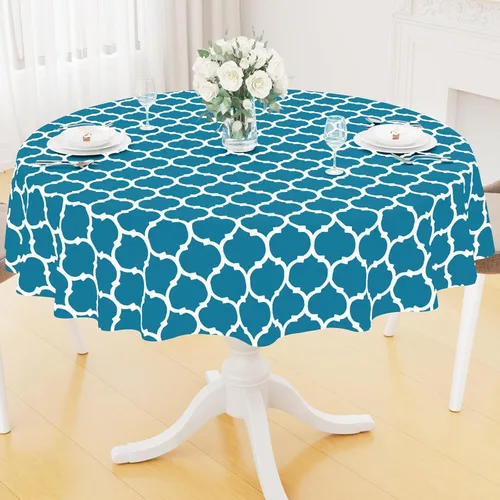 Miniatura 26 de Smiry Mantel redondo de plástico para mesa, mantel de vinilo impermeable con parte trasera de franela para mesas redondas, lavable y a prueba