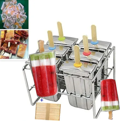 Miniatura 2 de Moldes y estante de paletas de acero inoxidable - Máquina de paletas de hielo sin BPA con palos de madera