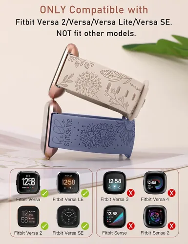 Miniatura 2 de Minyee Paquete de 2 correas con grabado floral compatibles con Fitbit Versa 2/Fitbit Versa/Versa Lite para mujeres, linda correa deportiva