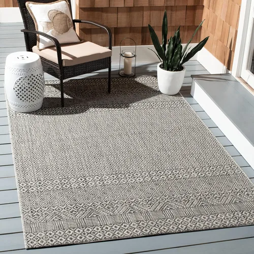 Miniatura 42 de SAFAVIEH Alfombra lavable al aire libre, colección Courtyard - 2'3" x 5', gris y negro, no desprende pelusa y fácil limpieza, ideal para patio