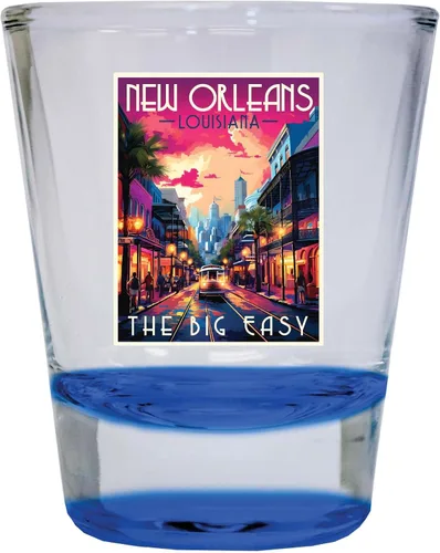 New Orleans Louisiana Design B Souvenir - Vaso de chupito redondo de 1.5 onzas, color azul, paquete de 2