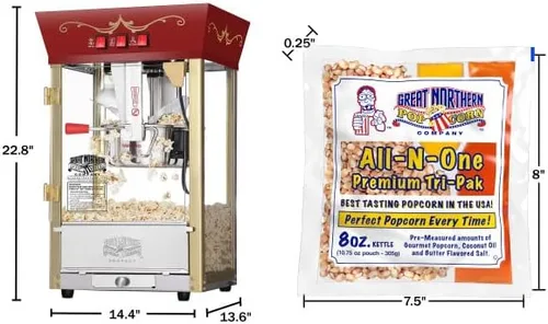 Miniatura 2 de Matinee - Máquina de palomitas de maíz para encimera, 3 galones, hervidor de 8 onzas, calentador y 24 paquetes de palomitas todo en uno por Great