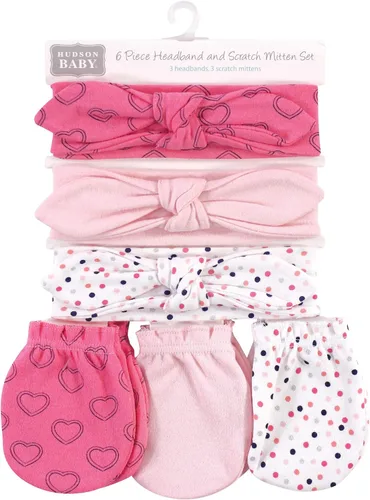 Miniatura 159 de Hudson Baby Conjunto de diadema de algodón y manoplas para rascar para bebé