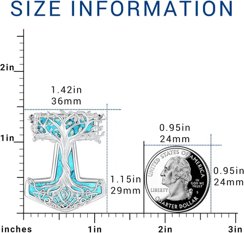 Miniatura 97 de Joyas de turquesa para mujeres y hombres de plata de ley 925 con colgante de urna para cenizas, collar con medallón de imagen, martillo de Thor