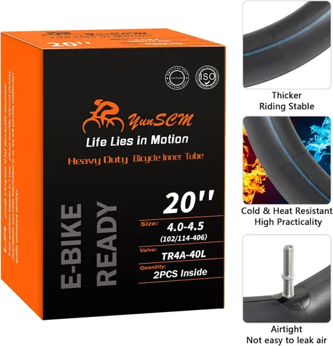 Miniatura 6 de 2 tubos para neumáticos de bicicleta eléctrica de 20 x 4, 20 x 4.5, válvula Scharder TR4A-40L (102/114-406), tubos interiores compatibles con tubos