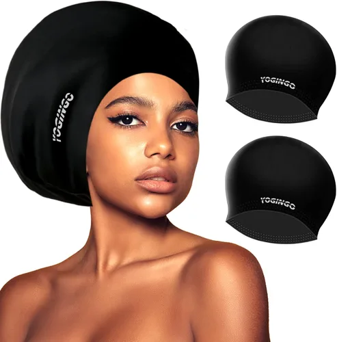 Miniatura 9 de Gorro de natación extra grande para mujeres y hombres, adultos, jóvenes, gorro de natación de silicona impermeable para cabello muy largo, cabello