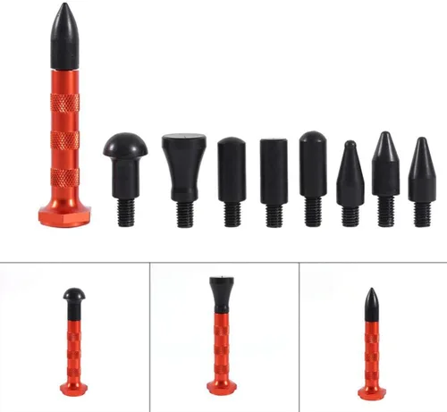 Miniatura 5 de Herramientas de reparación de abolladuras Martillo de goma 9 cabezas Herramientas de golpecito Kit de eliminación de abolladuras sin pintura