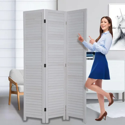Miniatura 9 de Divisor de habitación plegable de 3 paneles de 69 pulgadas de alto, pantallas de privacidad portátiles de madera maciza independiente para Marrón