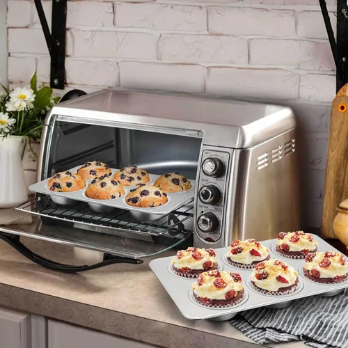Miniatura 4 de Homikit Paquete de 2 Moldes para Muffins, Molde de Acero Inoxidable para Hornear Cupcakes con 6 Cavidades de Tamaño Regular, Bandeja de Metal