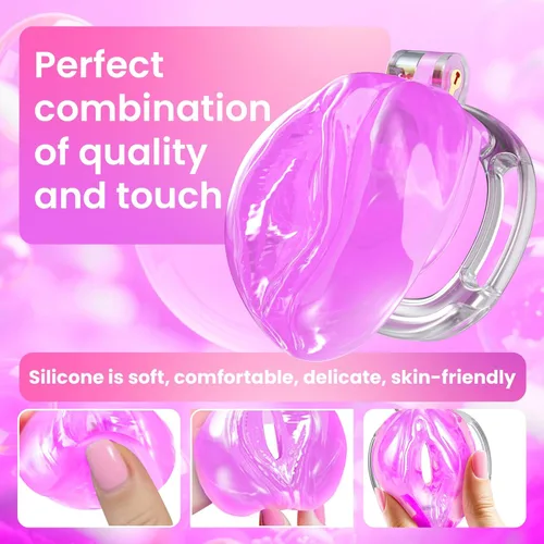 Miniatura 4 de Jaula de castidad de silicona suave para hombre, 4 tamaños de anillo seleccionables, jaula flexible para el pene con cinturón de castidad y bloqueo
