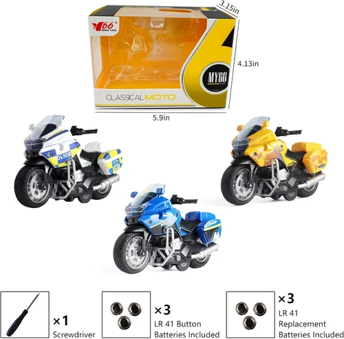 Miniatura 7 de Juguete de Motocicleta de Policía - Juguete de Motocicleta de Retroceso con Sonido y Luz, Motocicletas de Juguete para Niños, Juguetes para Niños
