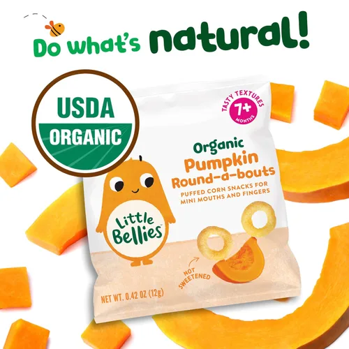Miniatura 3 de Little Bellies Bocadillo orgánico de calabaza Round-a-Bouts para bebés (paquete de 18 paquetes individuales de 0.42 onzas)
