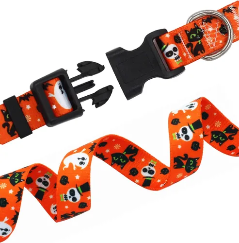 Miniatura 4 de Mihqy - Collar de perro de Halloween con diseño de fantasma, murciélago y calabaza, ajustable para perros pequeños, medianos y grandes, Halloween, M