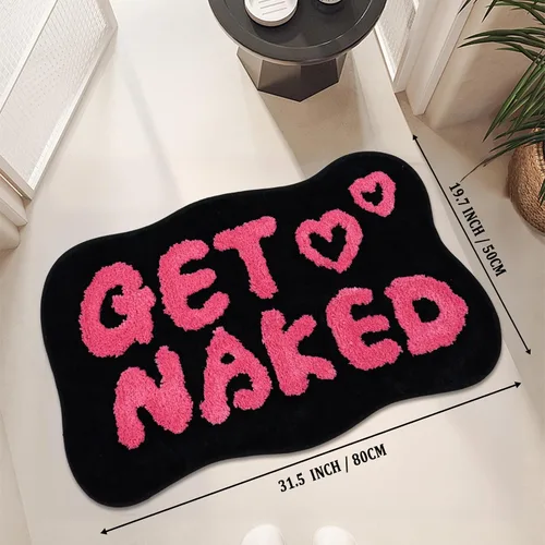 Miniatura 2 de Alfombra de baño con texto en inglés "Get Naked", alfombra de baño divertida, suave, antideslizante, bonita, divertida decoración de baño para Negro