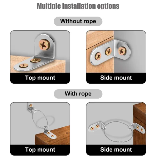 Miniatura 5 de 4 juegos de anclajes para muebles, acero inoxidable de alta calidad, duradero, anti-punta, anclaje de pared para muebles, prácticas correas