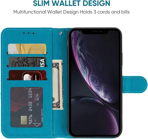 Miniatura 2 de Funda para iPhone XR con protector de pantalla de vidrio templado, funda de cuero con diseño de flor para tarjeta de crédito con soporte para iPhone