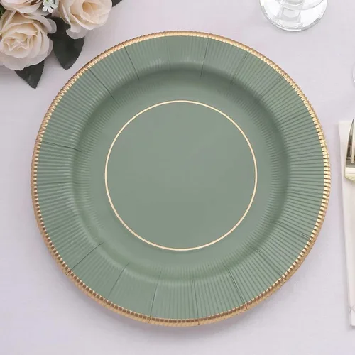 Miniatura 2 de Efavormart Paquete de 25 Platos Cargadores Desechables Sunray Metallic Sage Green de 13", Bandeja de Servir de Cartón, Redonda - 350 GSM Verde