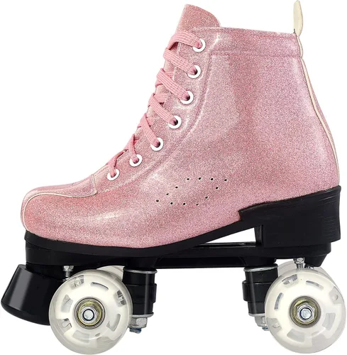 Miniatura 6 de Perzcare Zapatos de patinaje para mujeres y hombres, clásicos de piel sintética de cristal, patines de doble fila para principiantes, patines