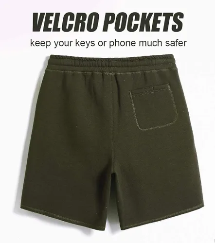 Miniatura 2 de caloleyng Pantalones cortos de algodón para hombre, 8 pulgadas de largo, estilo casual, con bolsillos, para entrenamiento, gimnasio, pantalones