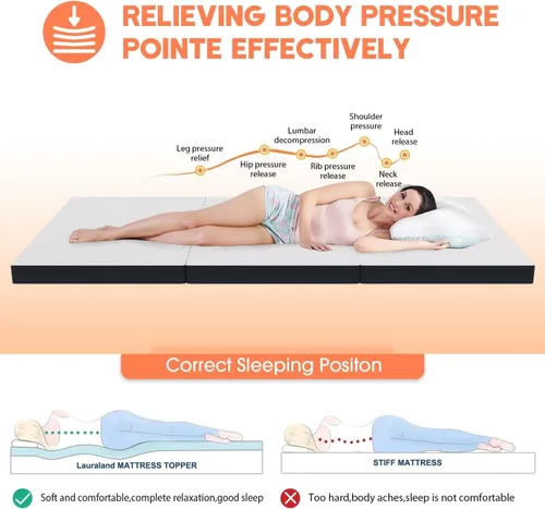 Miniatura 5 de Colchón plegable triple de 3/4 pulgadas con funda, colchón de espuma viscoelástica de gel refrescante para un sueño fresco y alivio de presión