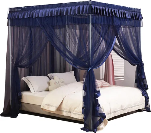 Miniatura 11 de Mengersi Cortina para Dosel de Cama Princesa, con 4 Esquinas, Dosel con Mosquitero para Cama de Princesa (Blanco, Doble)