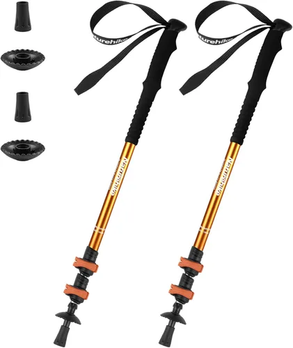 Miniatura 8 de Naturehike - Bastones de senderismo plegables, bastones de senderismo ajustables de aluminio ligero, absorción de impactos con correas