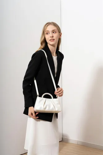 Miniatura 7 de Valleycomfy Bolsos de mano de noche con perlas para mujer, de cuero suave, fruncidos, cruzados, bolsa de hombro para fiestaboda