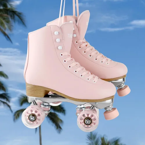 Miniatura 5 de Patines TUOSAMTÍN para mujeres y niñas con topes de goma ajustables en altura, lindos patines retro cuádruples para exteriores e interiores Rosa