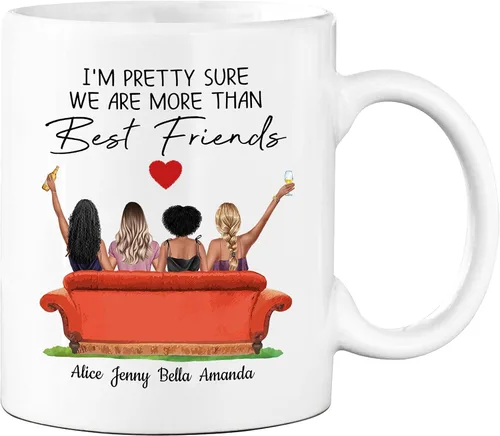 Taza de café personalizada para mejor amiga para mujeres, taza de regalo personalizada de cuatro hermanas, nombres personalizados para mejores
