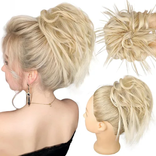 Miniatura 25 de HMD - Extensiones de cabello tipo chongo alborotado con rodelo despeinado, banda elástica de goma, extensiones de cabello sintético para mujer