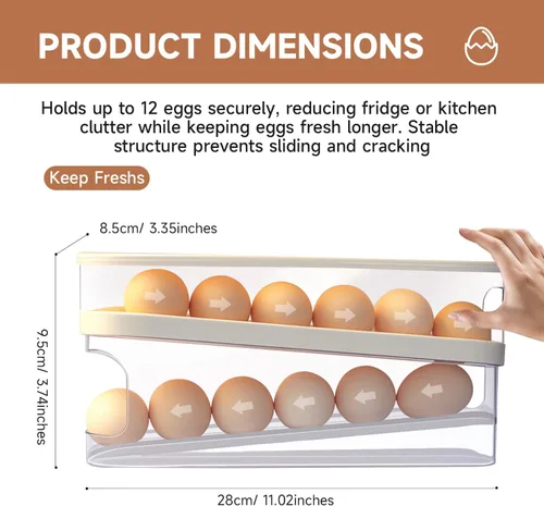 Miniatura 2 de Soporte rodante para huevos para refrigerador, dispensador de huevos para refrigerador, contenedor de almacenamiento rodante automático
