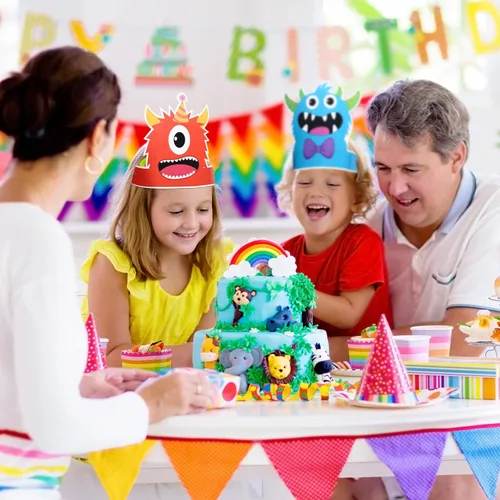 Miniatura 4 de Aoriher 12 sombreros de papel de monstruo para fiestas, diademas con temática de monstruos, suministros de fiesta de cumpleaños, regalos de baby