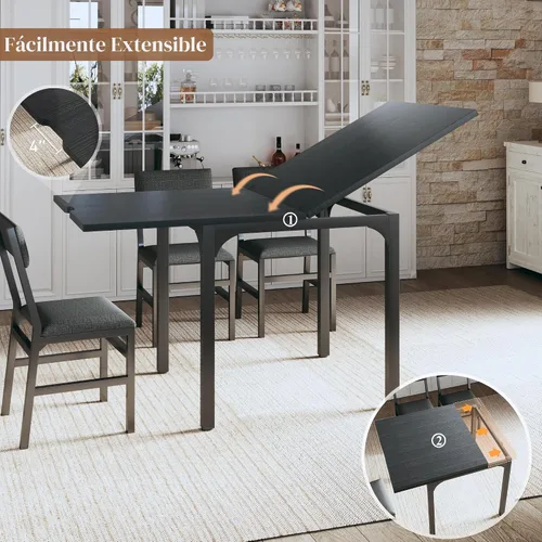 Miniatura 2 de Juego de mesa de comedor de 7 piezas para 4-6, sillas extensibles para mesa de cocina, juego de 6 con 6 sillas, mesa de comedor rectangular con Negro