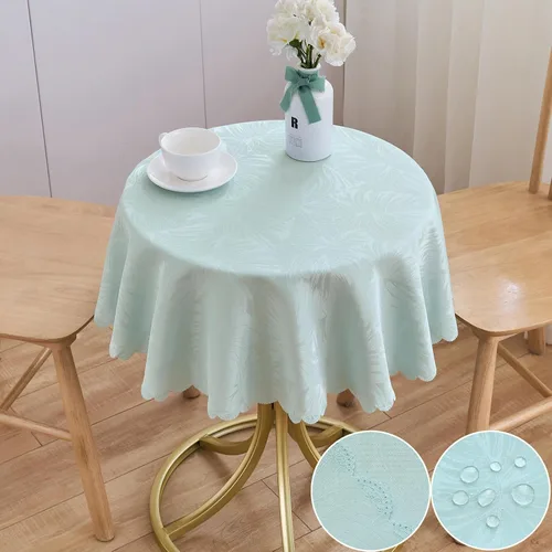 Miniatura 5 de Mantel Redondo Aqua Jacquard Pequeño de 40 Pulgadas, Manteles para Mesas de hasta 26" de Diámetro, Impermeable, Lavable, Sin Arrugas, Tela Suave