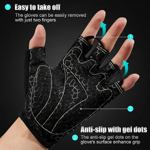 Miniatura 5 de Guantes de ciclismo para hombres y mujeres, guantes de ciclismo de medio dedo, guantes de entrenamiento adecuados para deportes al aire libre