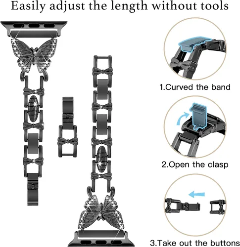 Miniatura 4 de Correa de mariposa compatible con Apple Watch Band de 1.575 pulgadas con funda para iWatch Series 6, SE, 5, 4, bonitas correas de joyería de metal