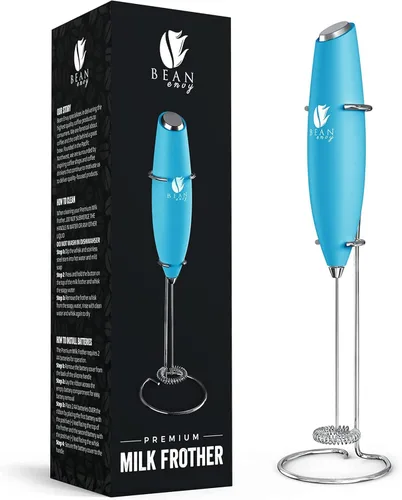 Miniatura 10 de Bean Envy Espumador de leche para café, de mano, mini mezclador eléctrico de bebidas, espumador y espumador con soporte para café, lattes, Rojo