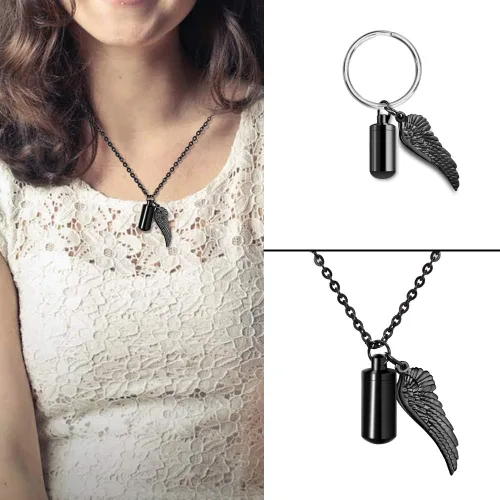Miniatura 3 de Dletay - Collar de urna de cremación para cenizas, colgante de recuerdo con alas de ángel, acero inoxidable