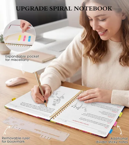 Miniatura 5 de Lined Spiral Notebook Journal 8.5” x 11”, A4 Large Notebooks for Women Men, College Ruled Journal, 100 GSM Paper, Plastic Hardcover Spiral Bound