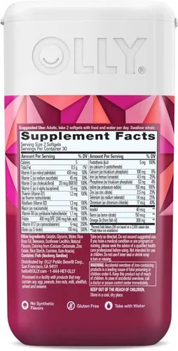 Miniatura 7 de OLLY Ultra Cápsulas Blandas Multivitamínicas para Mujeres, Salud General y Apoyo Inmunológico, Omega-3, Hierro, Vitaminas A, D, C, E, B12