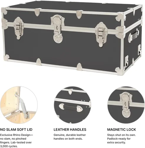 Miniatura 4 de Rhino Trunk & Case Maletero grande clásico, 32 x 18 x 14 pulgadas, capacidad de más de 1500 libras, muchos colores, tapa de cierre suave. Fuerte