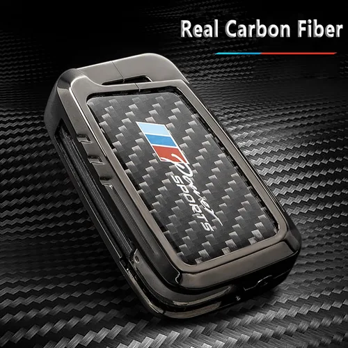 Miniatura 55 de Funda para llavero BMW con llavero, fibra de carbono real, protección de aleación de zinc, compatible con BMW 1 3 4 5 6 7 Series X1 X3 X4 M5 M6 GT3