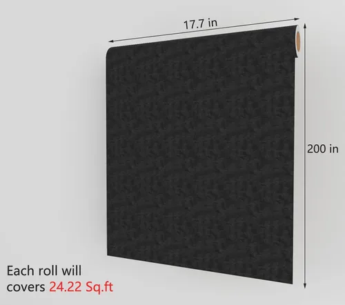 Miniatura 7 de Decotalk Papel tapiz negro con textura de 17.7 x 200 pulgadas, para decoración de dormitorio, papel adhesivo negro para armarios y cajones, papel