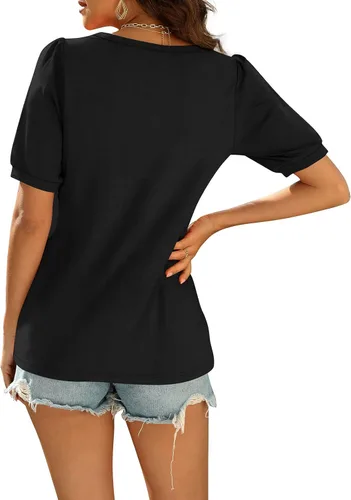 Miniatura 4 de XIEERDUO Camiseta casual para mujer, cuello redondo, mangas con volantes, túnica