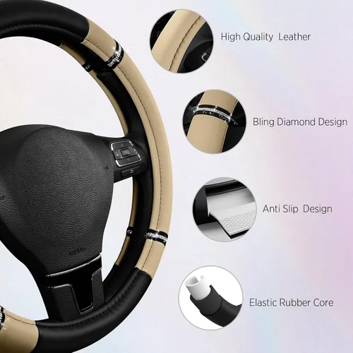 Miniatura 4 de Road Comfort - Funda de cuero antideslizante para volante de automóvil, ajuste universal para automóviles, camiones y SUV de 14.5 a 15 pulgadas