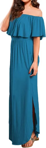 Miniatura 2 de VERABENDI - Vestido largo de verano de hombros descubiertos y con bolsillos para mujer, para la playa, uso casual, con volantes