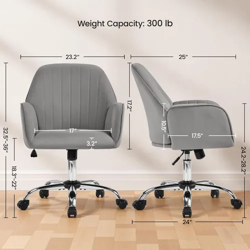 Miniatura 3 de Yaheetech Boucle - Silla de tocador de escritorio con respaldo, cómoda silla rodante de oficina con ruedas, ergonómica, altura ajustable, giratoria
