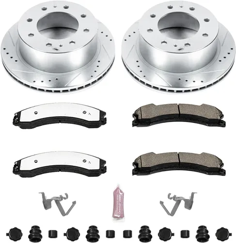 Miniatura 2 de Power Stop Kit de freno trasero para 2015 2016 2017 2018 2019 Chevrolet Silverado 2500 HD - Pastillas de freno de cerámica de fibra de carbono