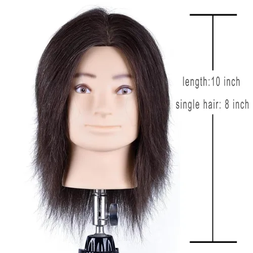 Miniatura 4 de HAIRWAY Cabeza de maniquí masculino de 8 pulgadas, cabeza de maniquí de práctica de peluquero con cabello humano 100% real, cosmetología, Marrón