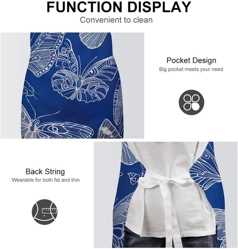 Miniatura 6 de MUSM Apron for Adults - 27.6 X 31.5 Inch, Heavy-Duty Polyester Aprons with Two Large Pockets, Waterproof Several Butterfly Lines Kitchen Apron for
